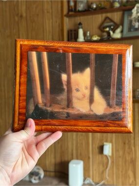 Wood-Tone Cat Photo Plaque - Brown